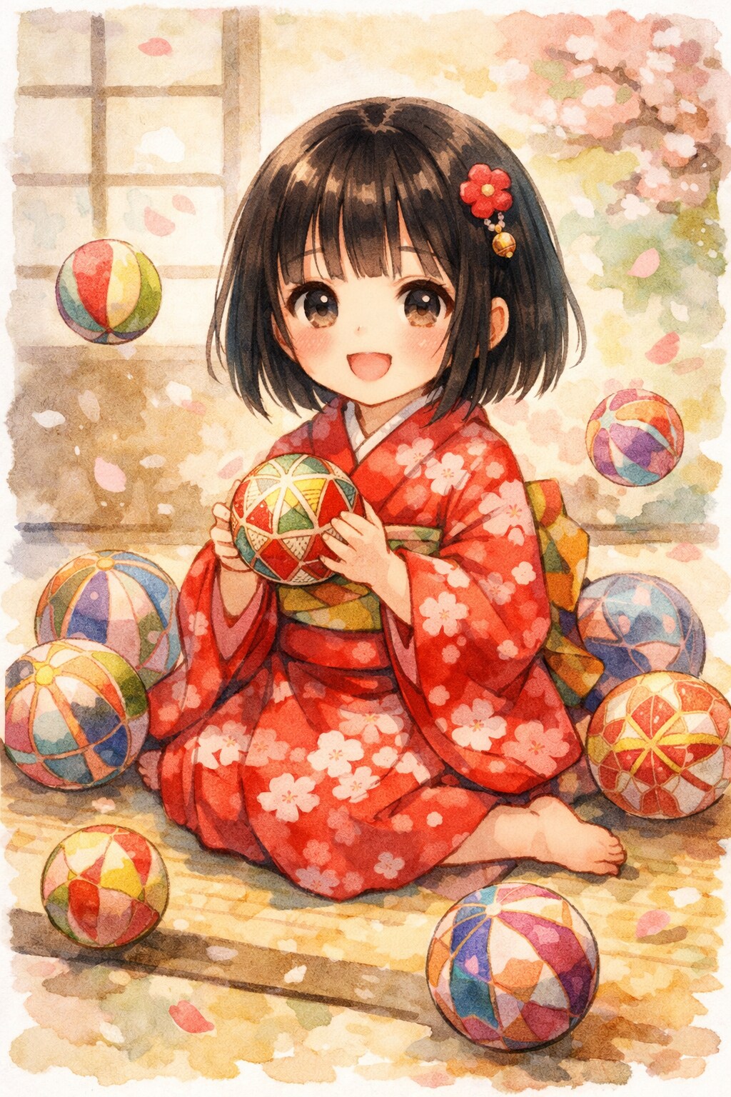 手毬で遊び女の子 | の人気AIイラスト・グラビア