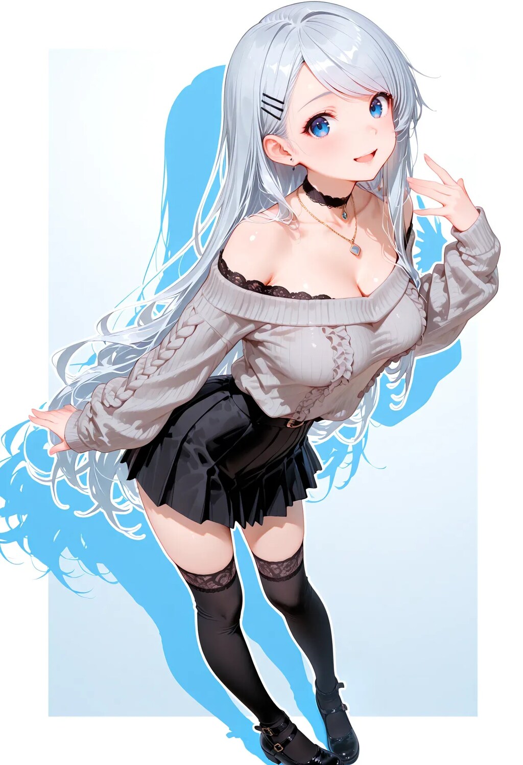 肩出しセーター ＋ 黒ミニスカおねーさんの絶対領域