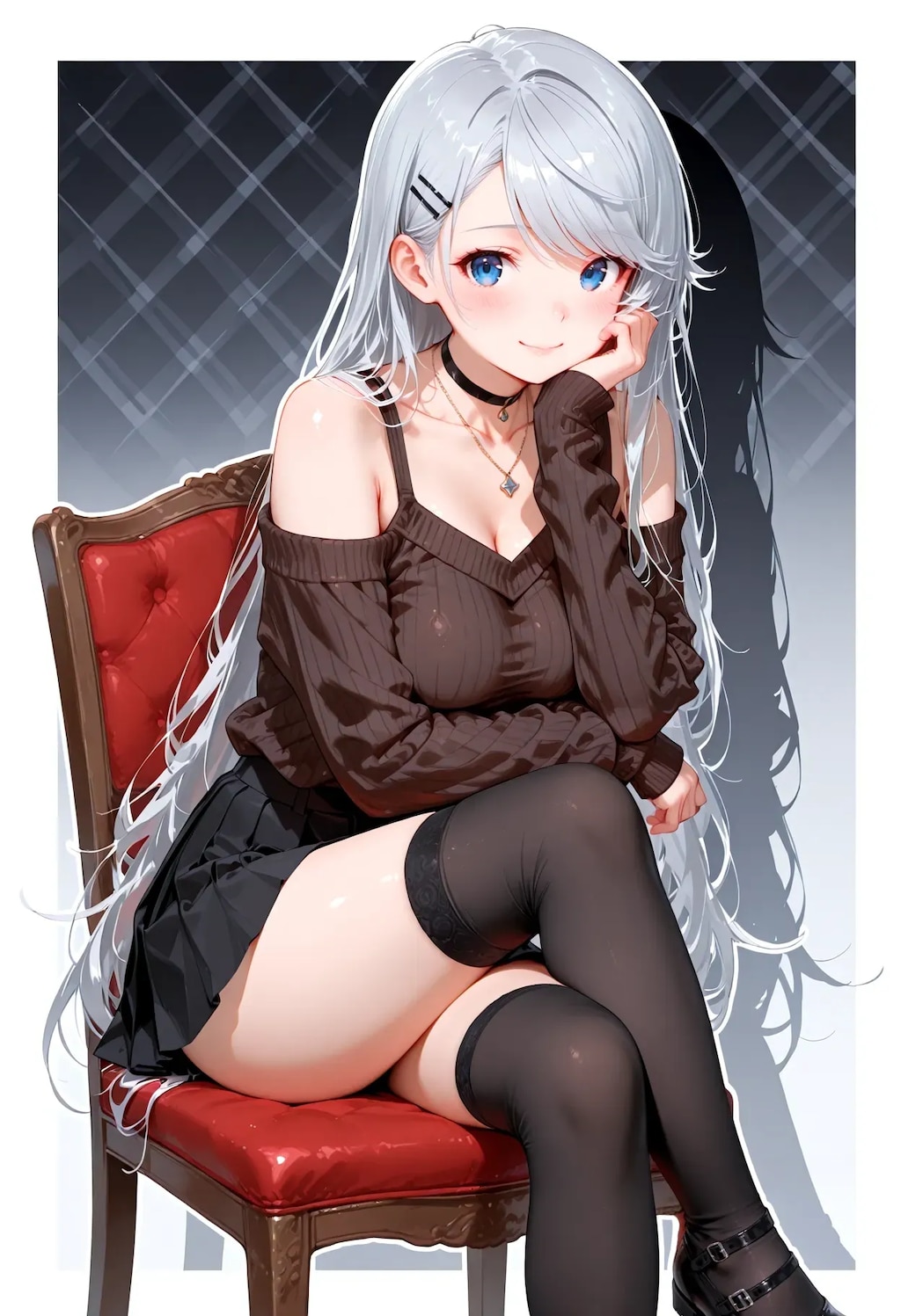 肩出しセーター ＋ 黒ミニスカおねーさんの絶対領域