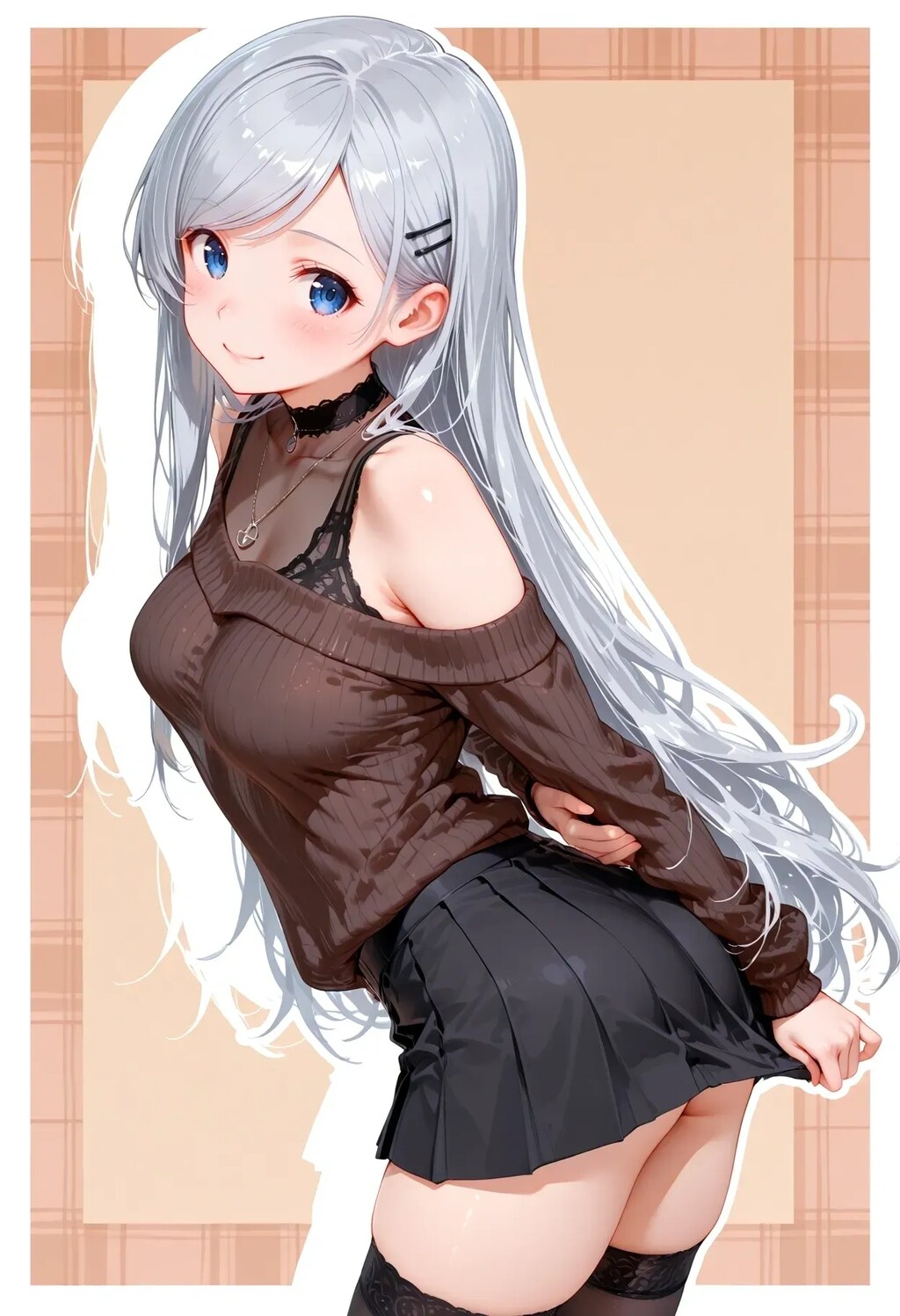 肩出しセーター ＋ 黒ミニスカおねーさんの絶対領域