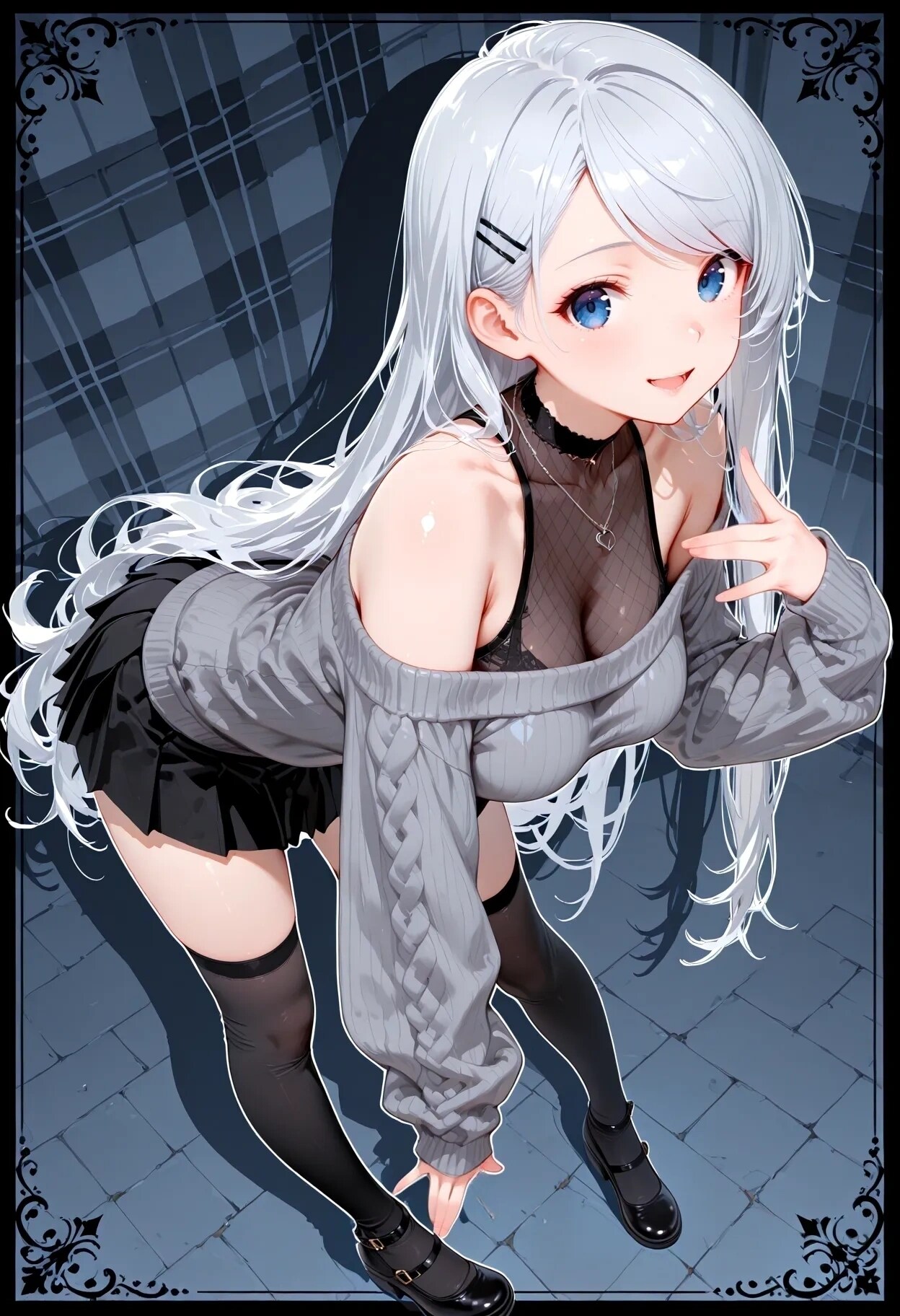 肩出しセーター ＋ 黒ミニスカおねーさんの絶対領域 | の人気AIイラスト・グラビア