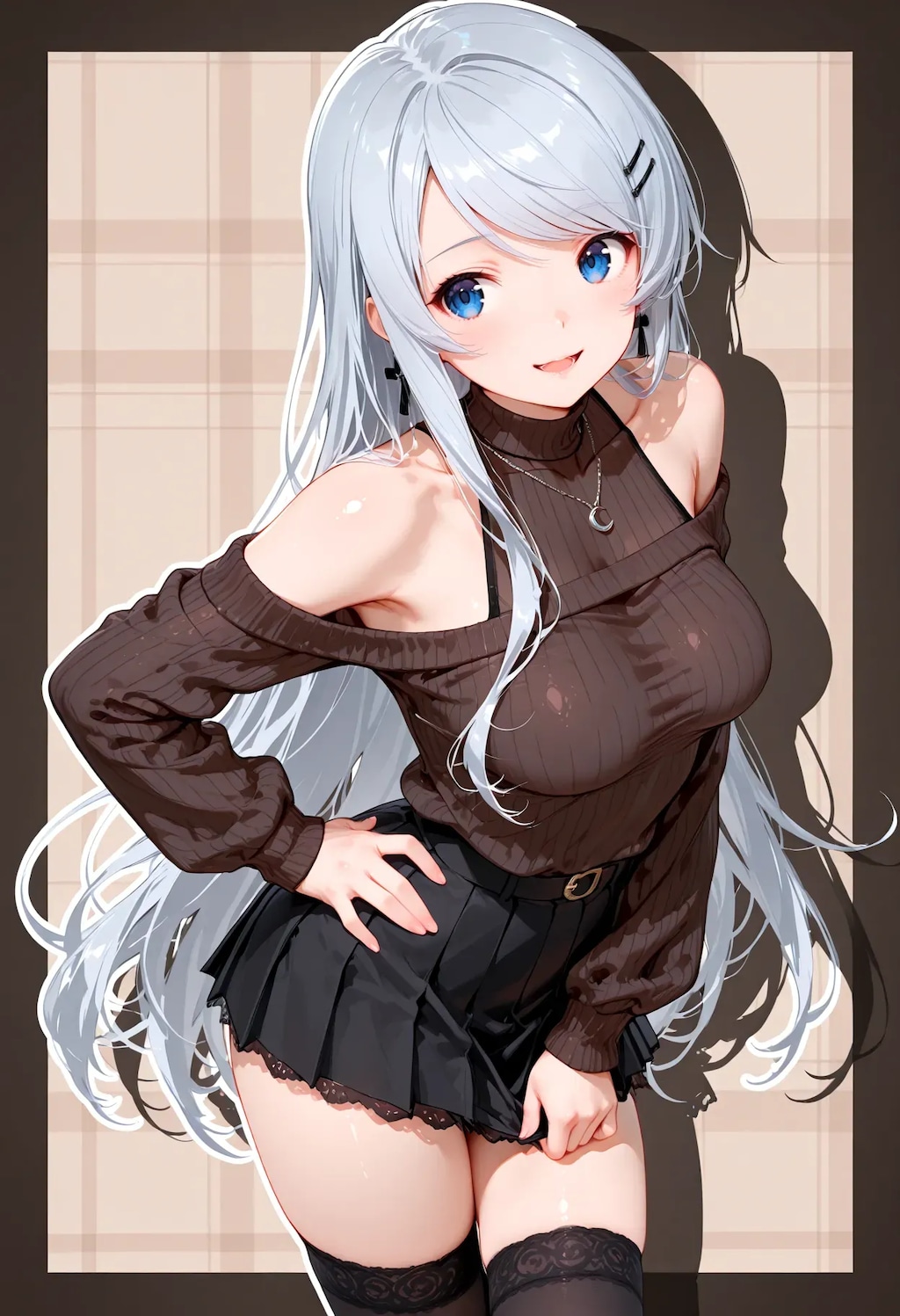 肩出しセーター ＋ 黒ミニスカおねーさんの絶対領域