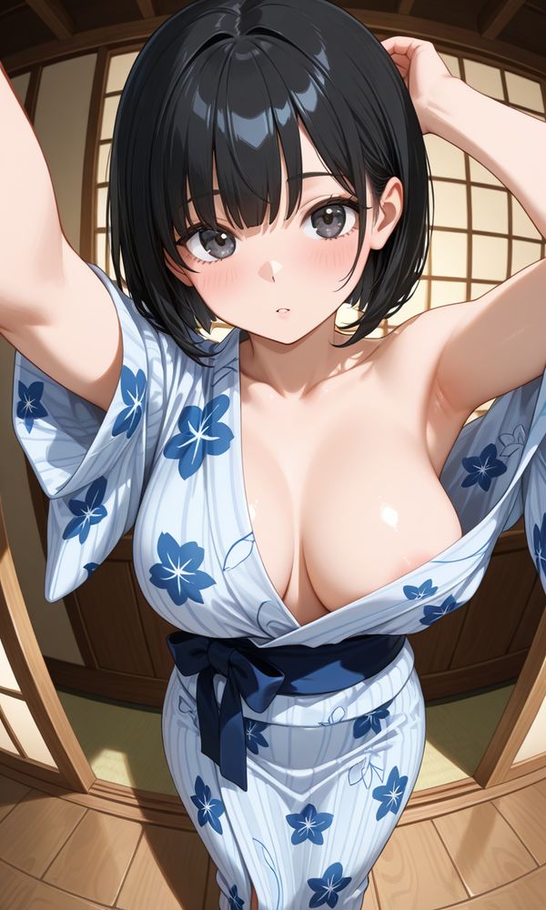 巨乳ちゃんの着崩れ浴衣、腋見せ！