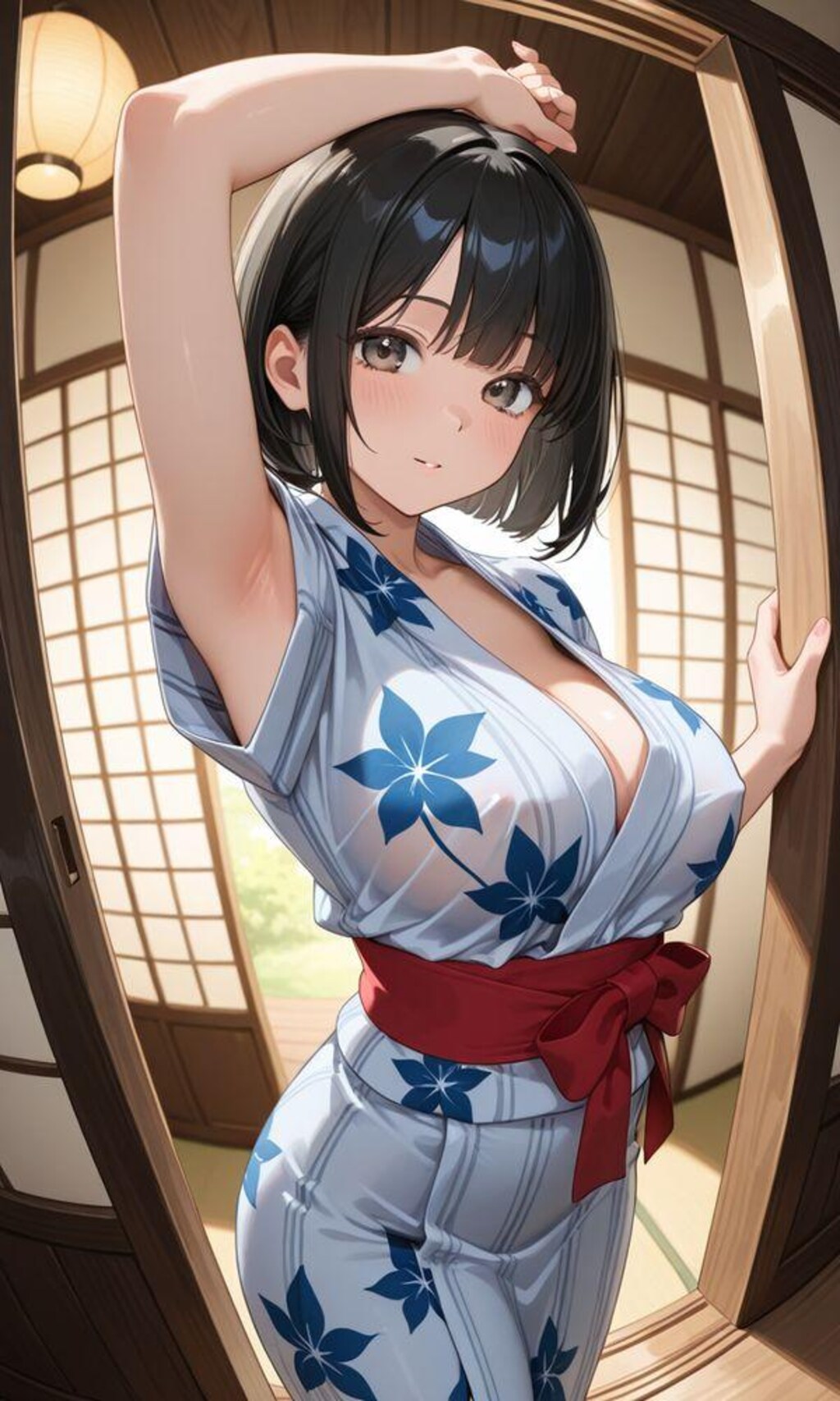 巨乳ちゃんの着崩れ浴衣、腋見せ！