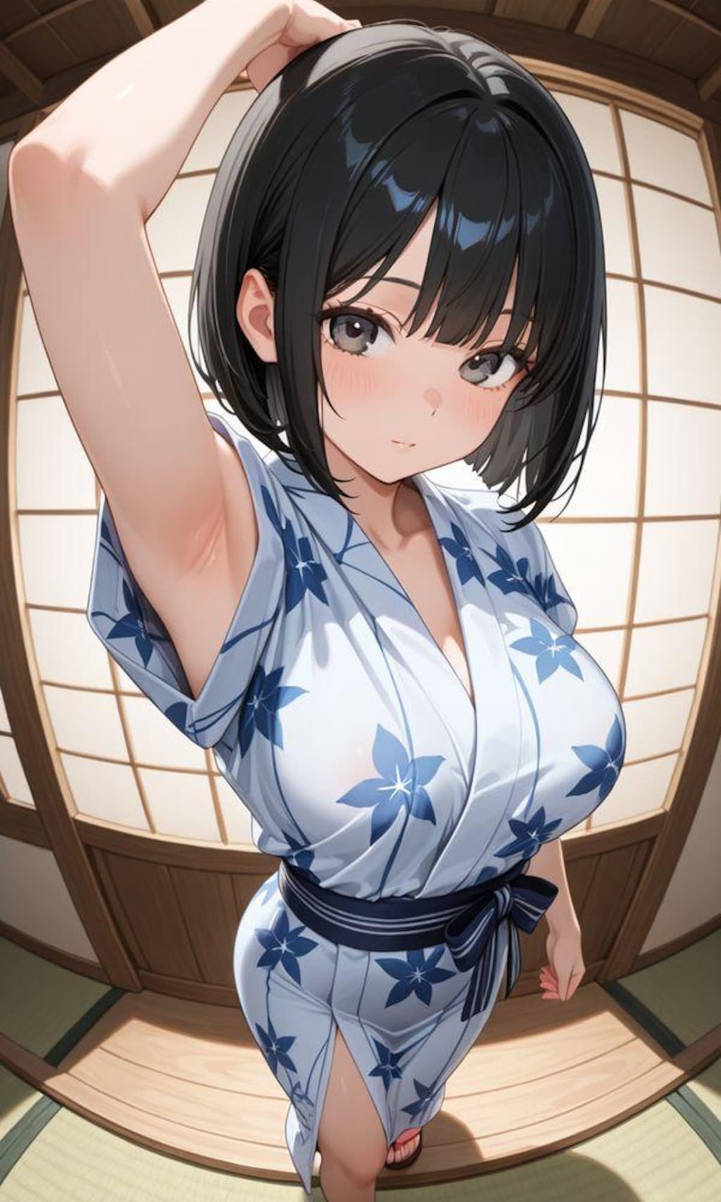 巨乳ちゃんの着崩れ浴衣、腋見せ！