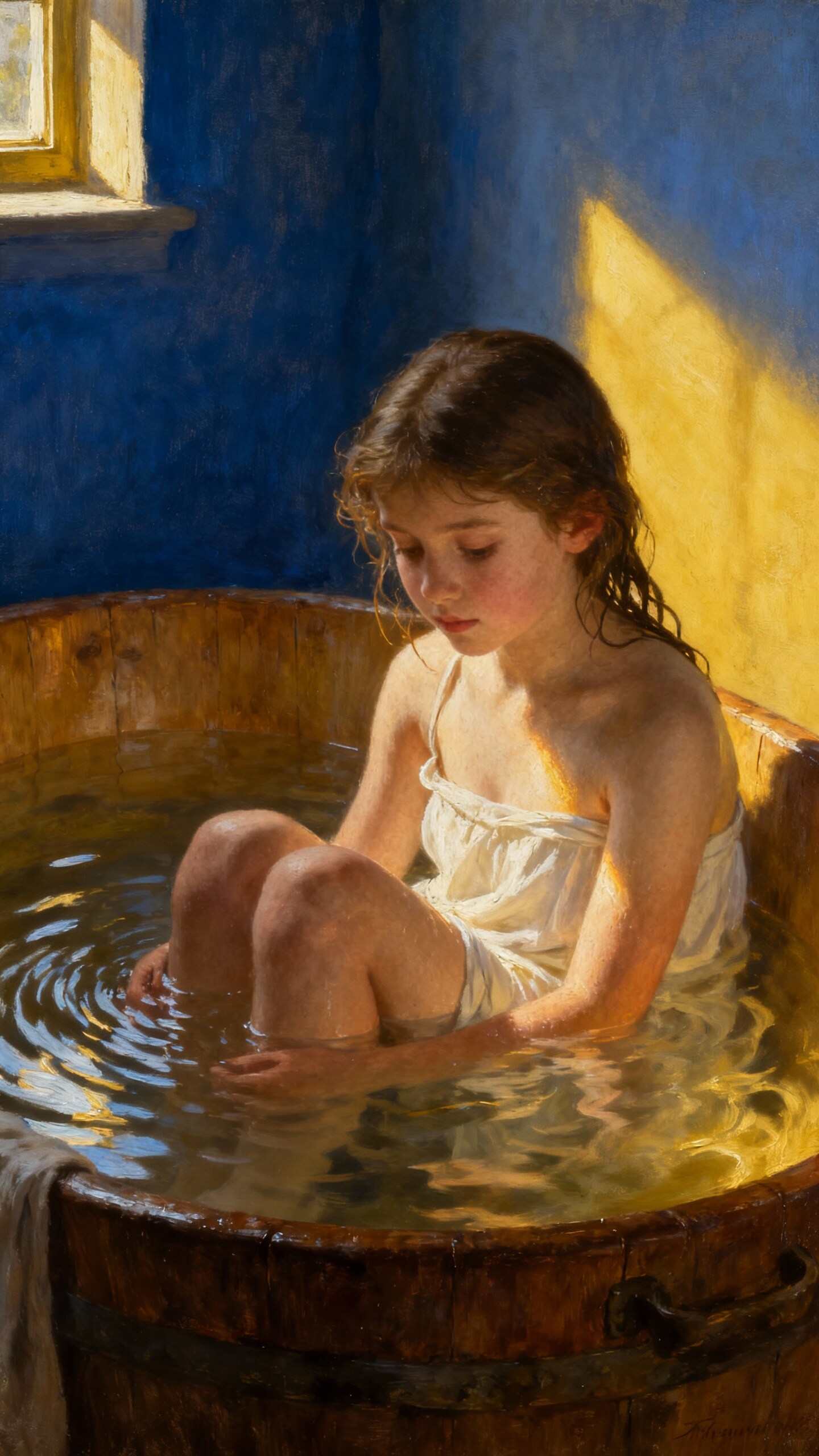 芸術の秋・水浴びをする少女