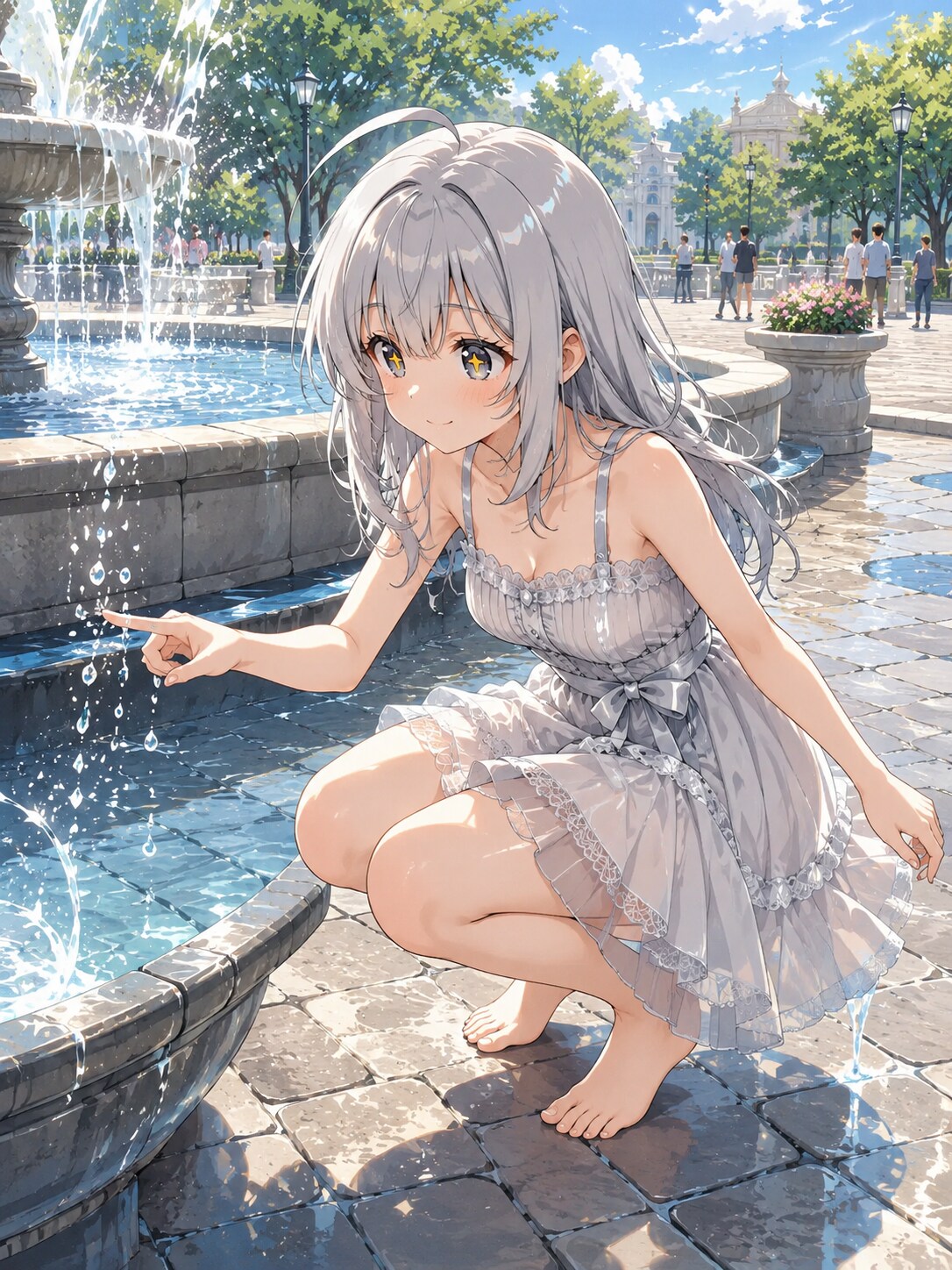 噴水に、おじゃま