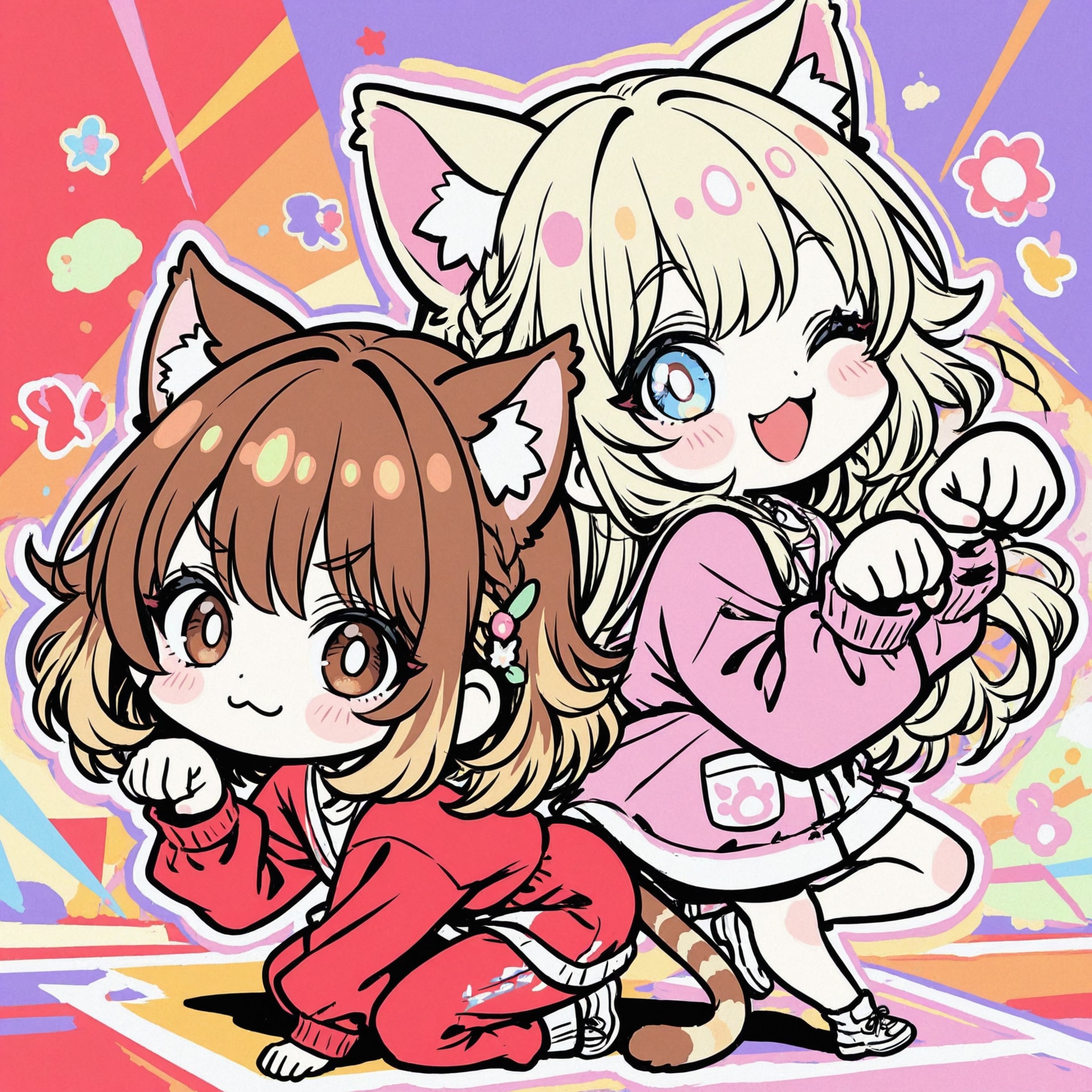 姉妹で猫ポーズ！🐾 | の人気AIイラスト・グラビア