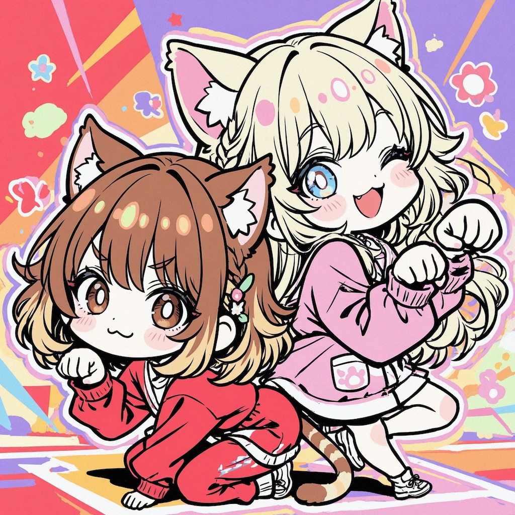 姉妹で猫ポーズ！🐾