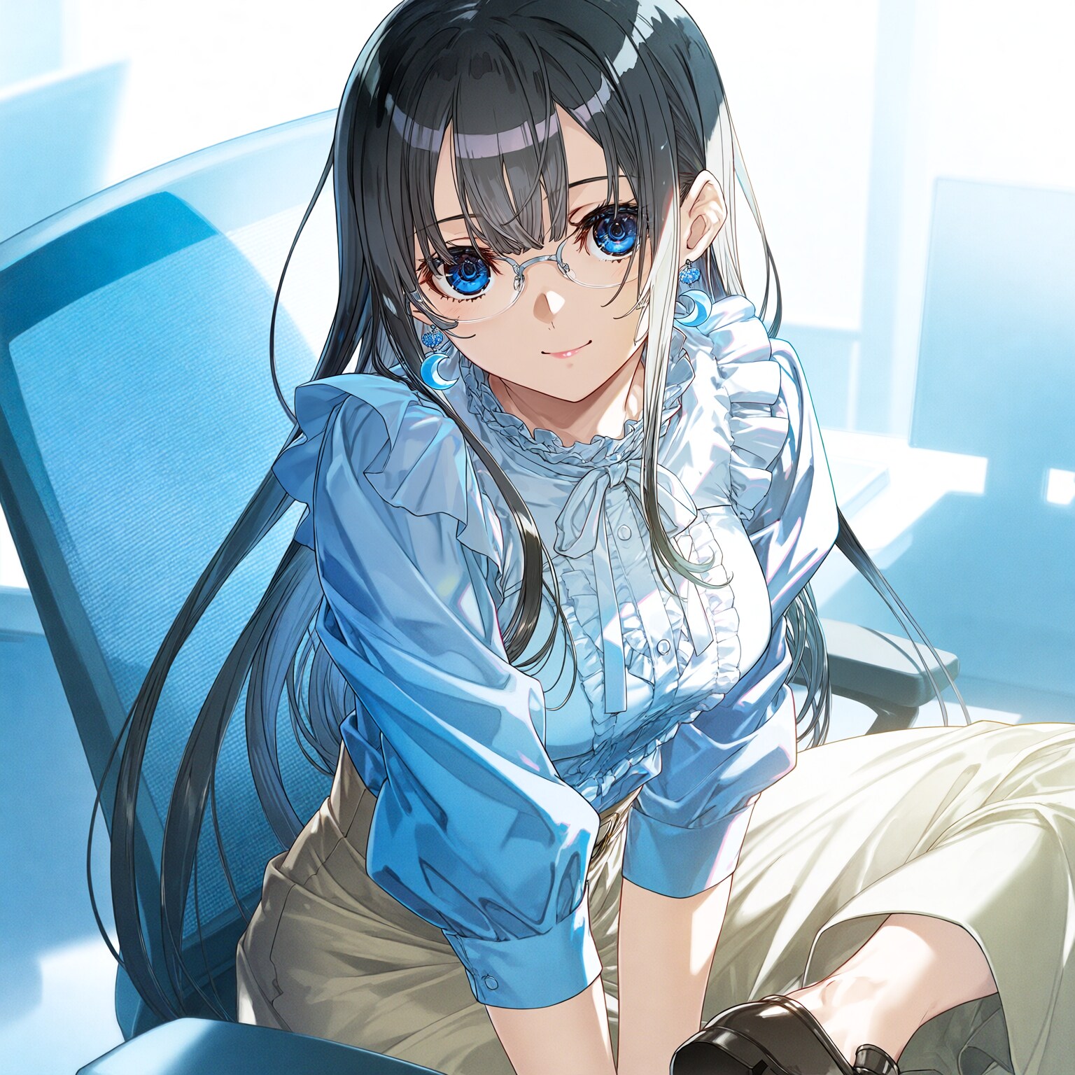 青いブラウス