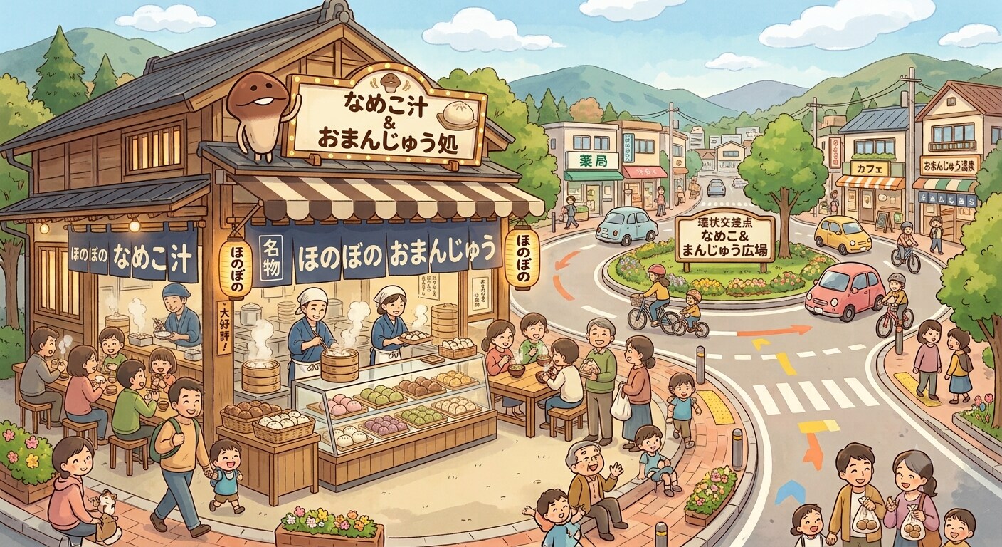 ロータリーのおまんじゅう処をなめこ汁