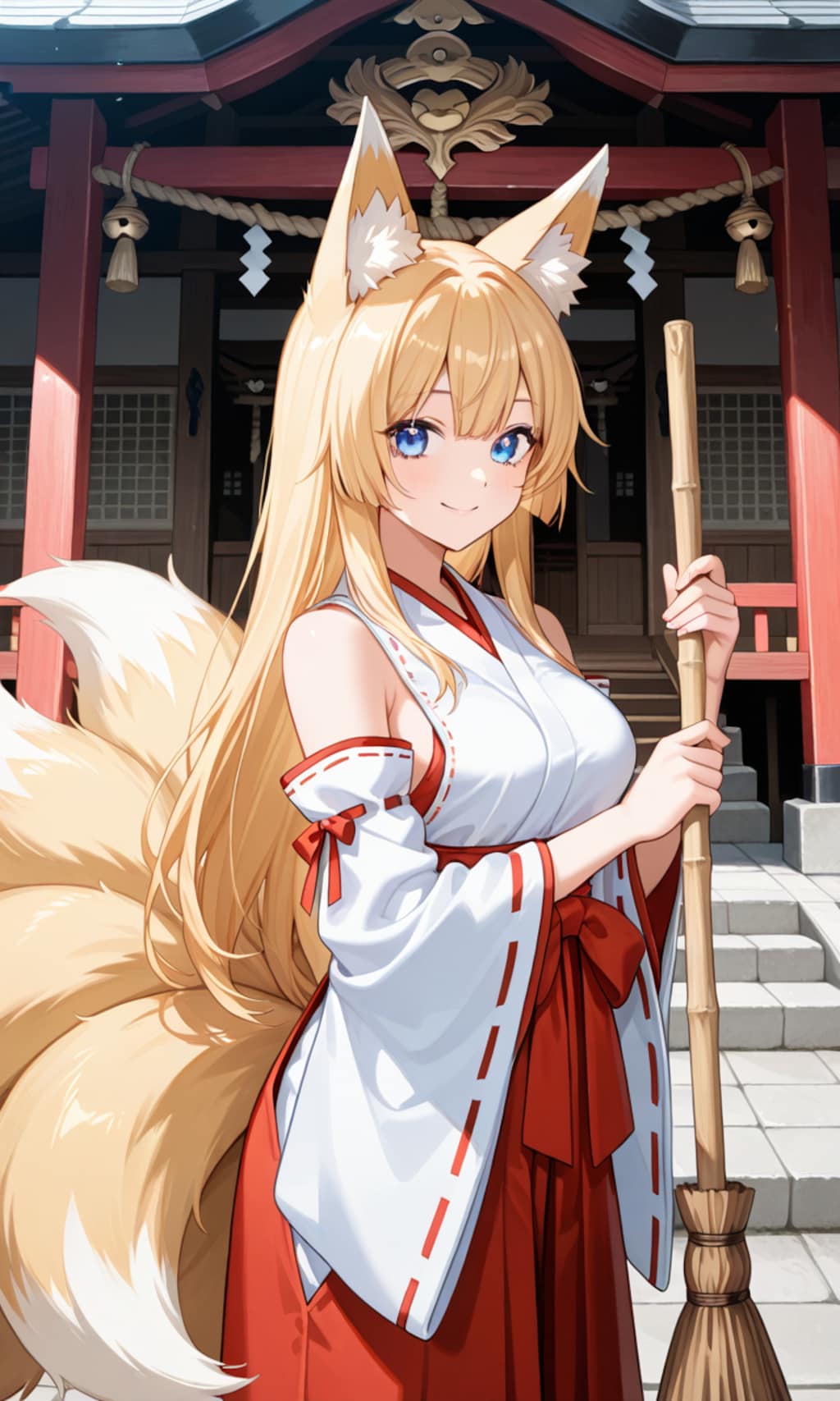 九尾の狐巫女少女