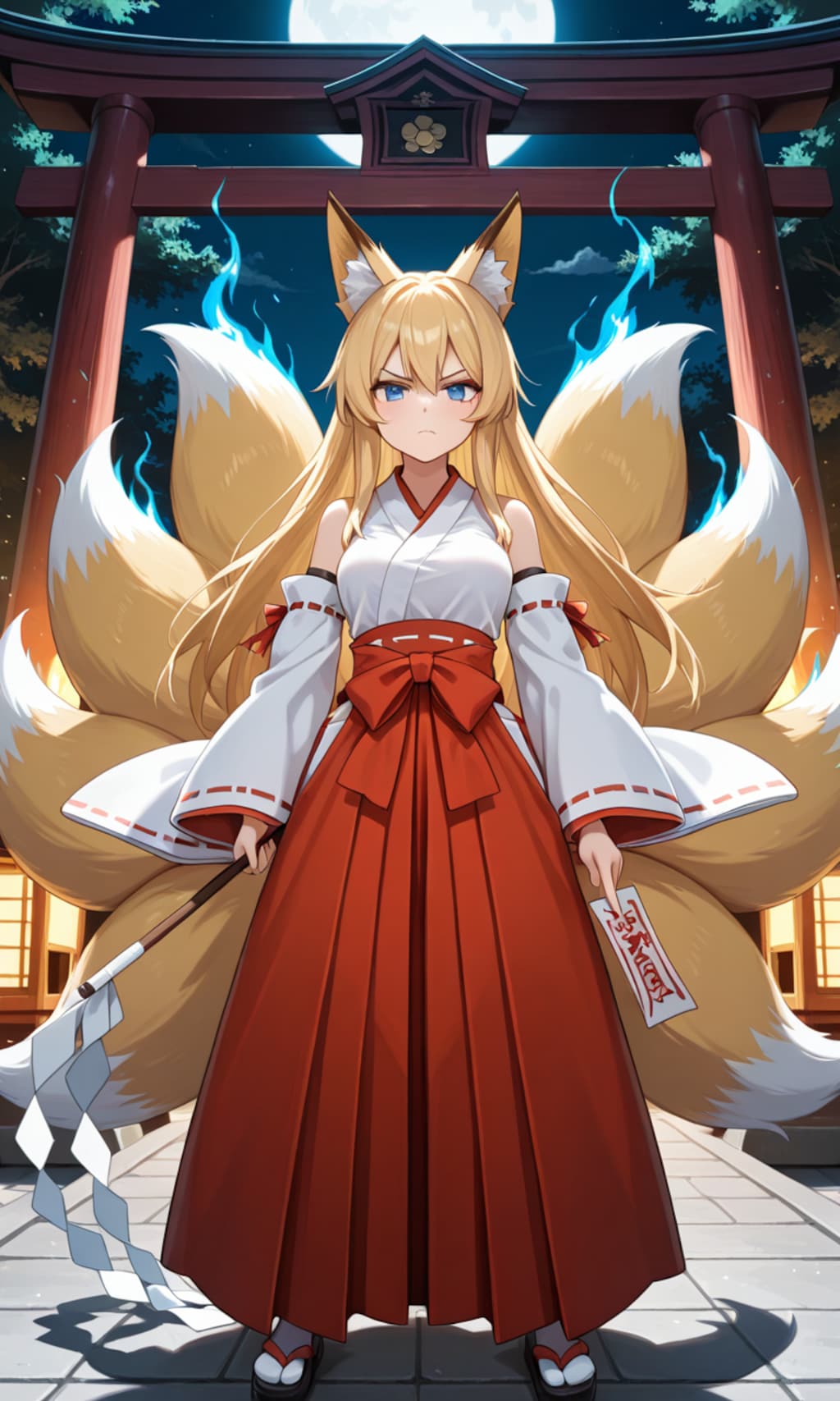 九尾の狐巫女少女