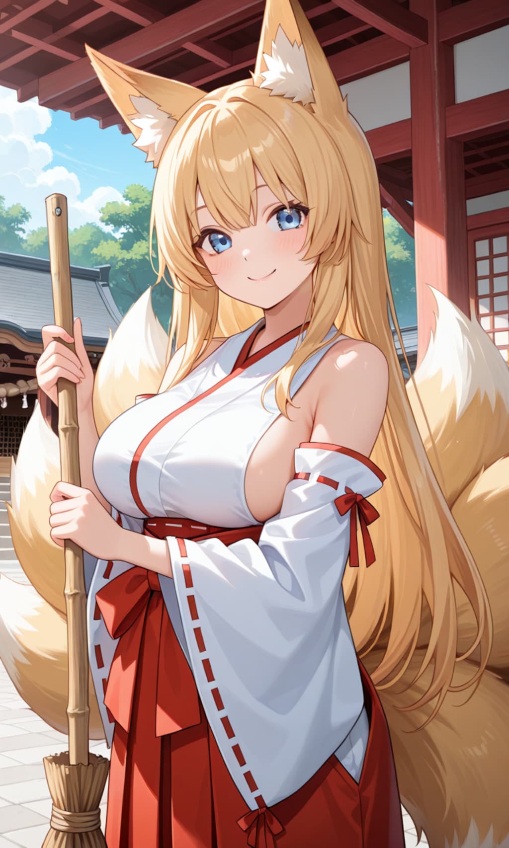 九尾の狐巫女少女