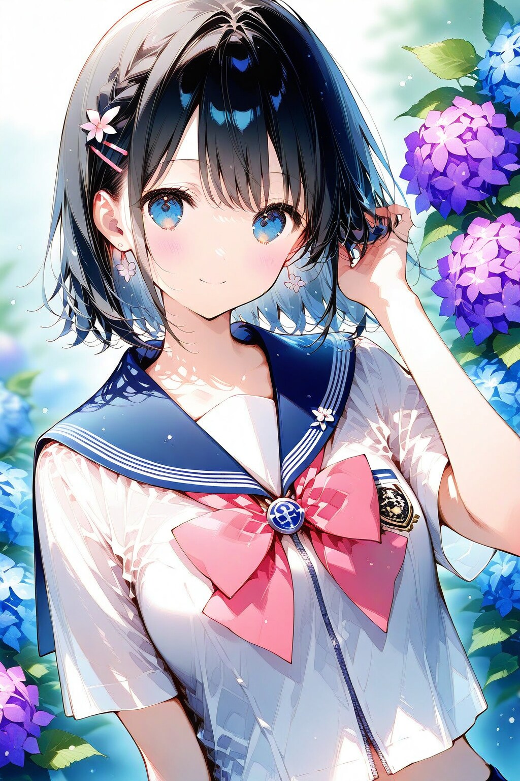 紫陽花とセーラー服