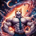 アニメ＆油絵風、ネクタイの銀河ボディビルダー猫 5枚目