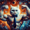 アニメ＆油絵風、ネクタイの銀河ボディビルダー猫 3枚目