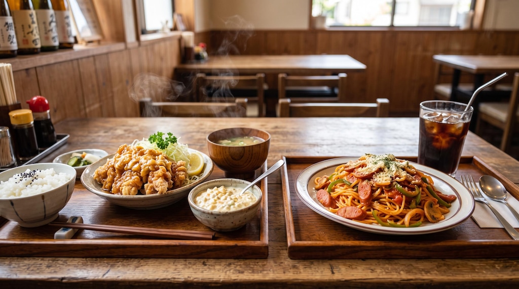 摩訶不思議食堂のチキン南蛮と生パスタナポリタンのセット