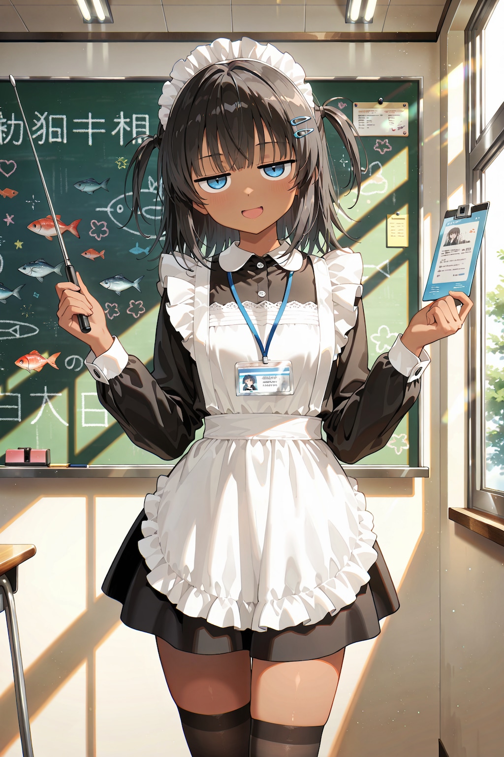 メイドコスで授業をするジト目先生のコスプレをするこなつちゃん