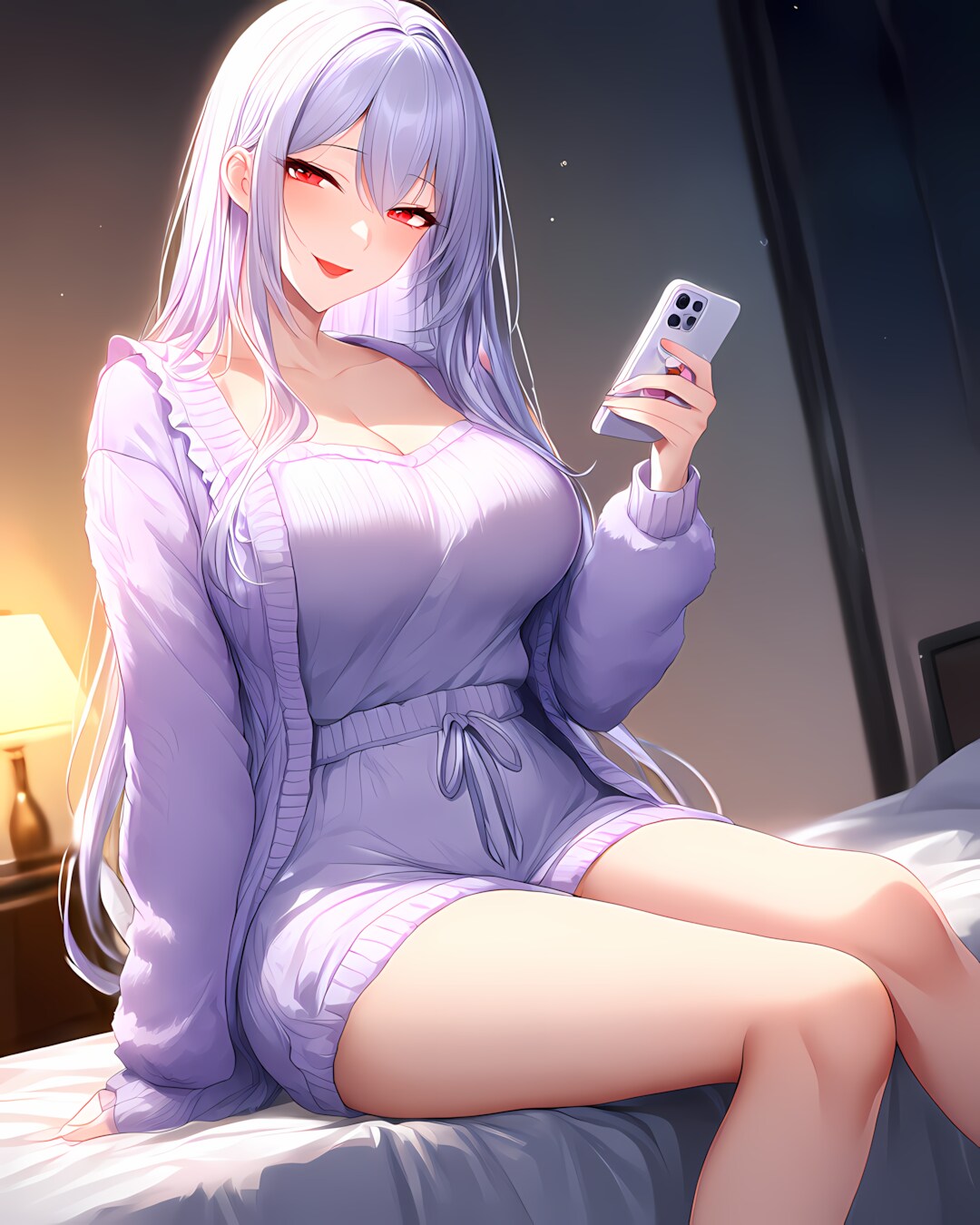 🌙ベッドの縁でリラックス、おやすみ💜