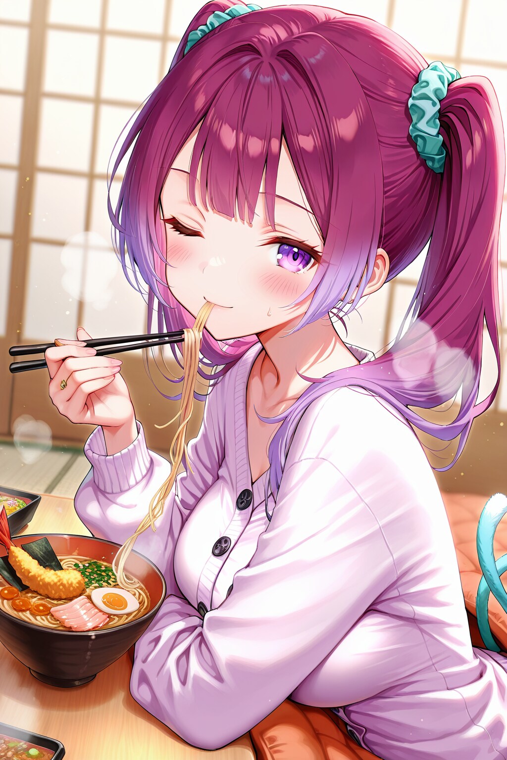 年越しそばを食べる絵梨奈ちゃん❤️