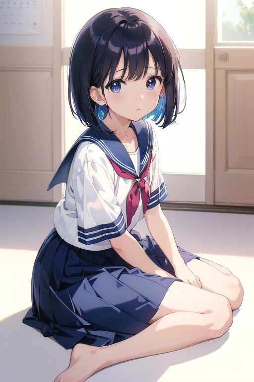 セーラー服の少女(ぺたん座り)