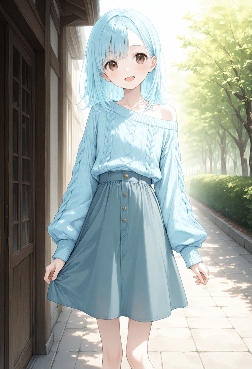 青髪 肩出し