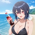 PixAIで朝凪海のビキニとコーラと鮫浮き輪＆鮫との海水浴👙🏖️🦈❤️ 3枚目