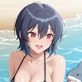 PixAIで朝凪海のビキニとコーラと鮫浮き輪＆鮫との海水浴👙🏖️🦈❤️ 2枚目
