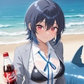 PixAIで朝凪海のビキニとコーラと鮫浮き輪＆鮫との海水浴👙🏖️🦈❤️ 4枚目