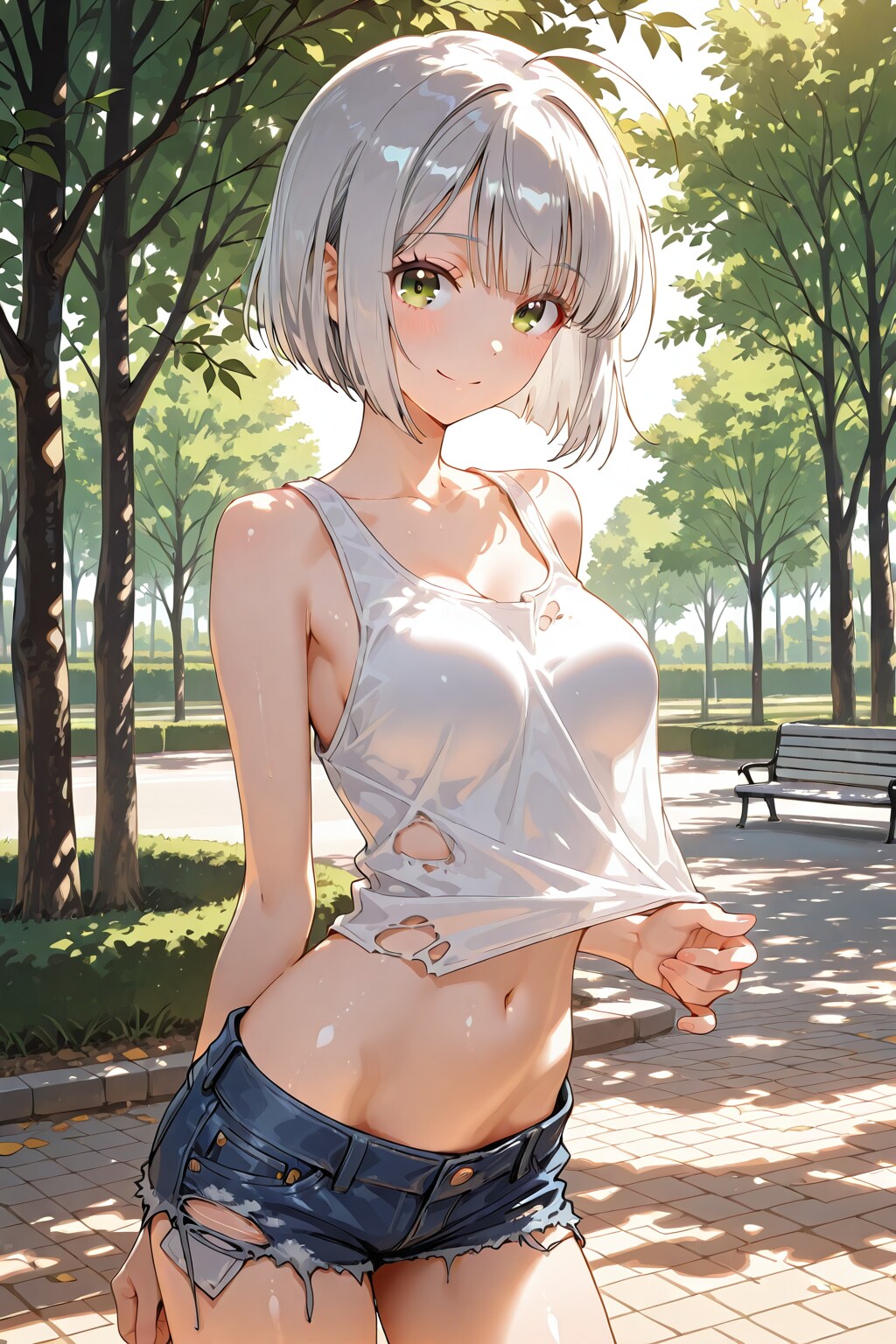 公園・タンクトップ＋ショートパンツ