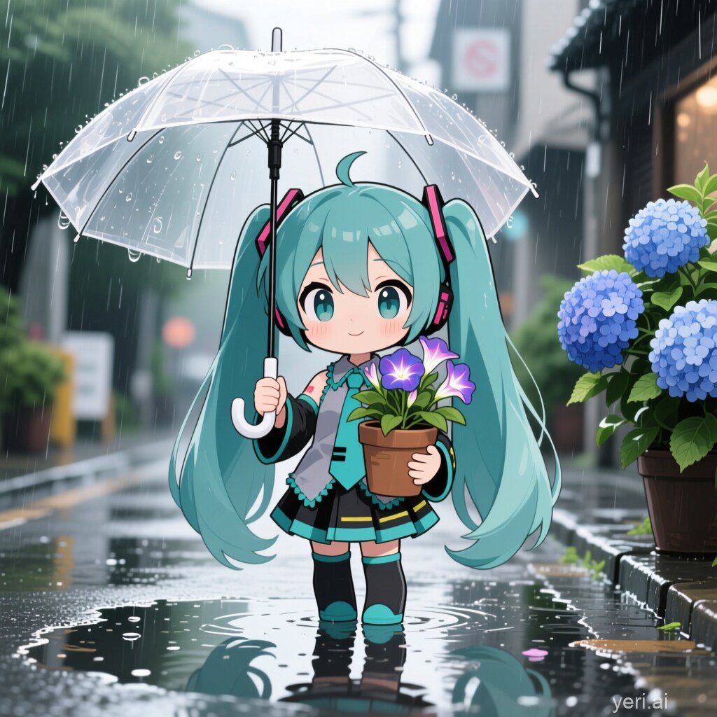 あさがおと紫陽花とちびミクさん　その７