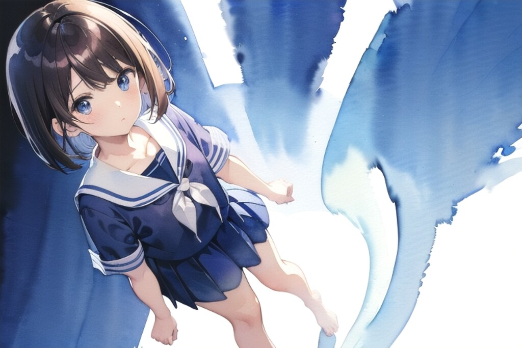 セーラー服の少女(水彩タッチ)(10)