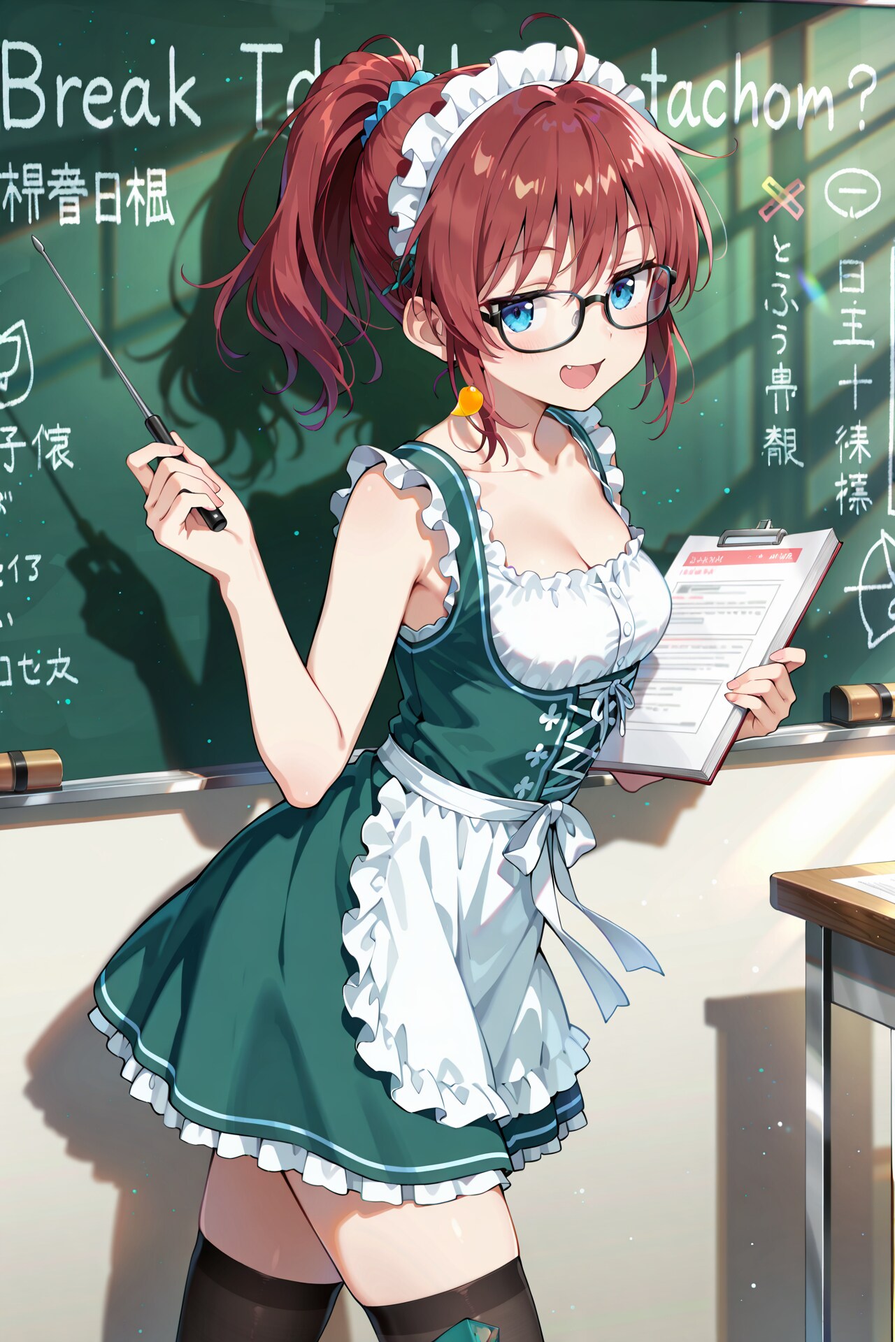 ディアンドルのコスプレで授業をするジト目先生 Y630 | の人気AIイラスト・グラビア