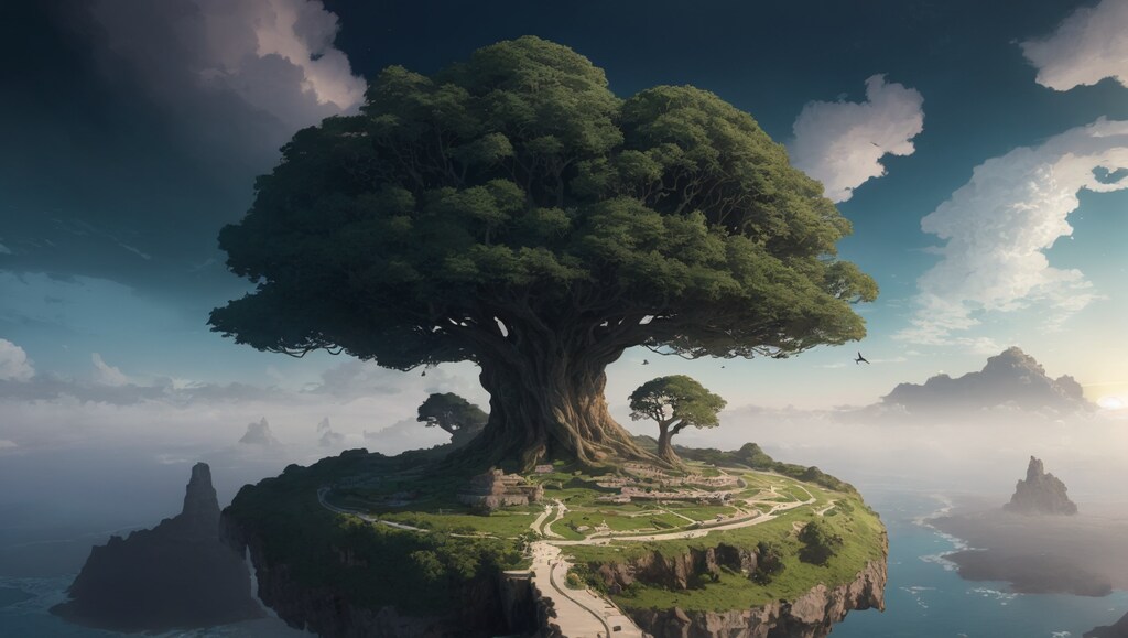 世界樹と浮島の夜明け