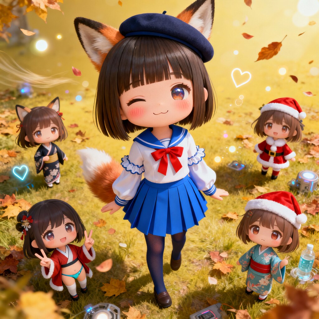 サンタ服の練習したヤツ_おパンツな格好と、ダブルピース！ちびちゃん。