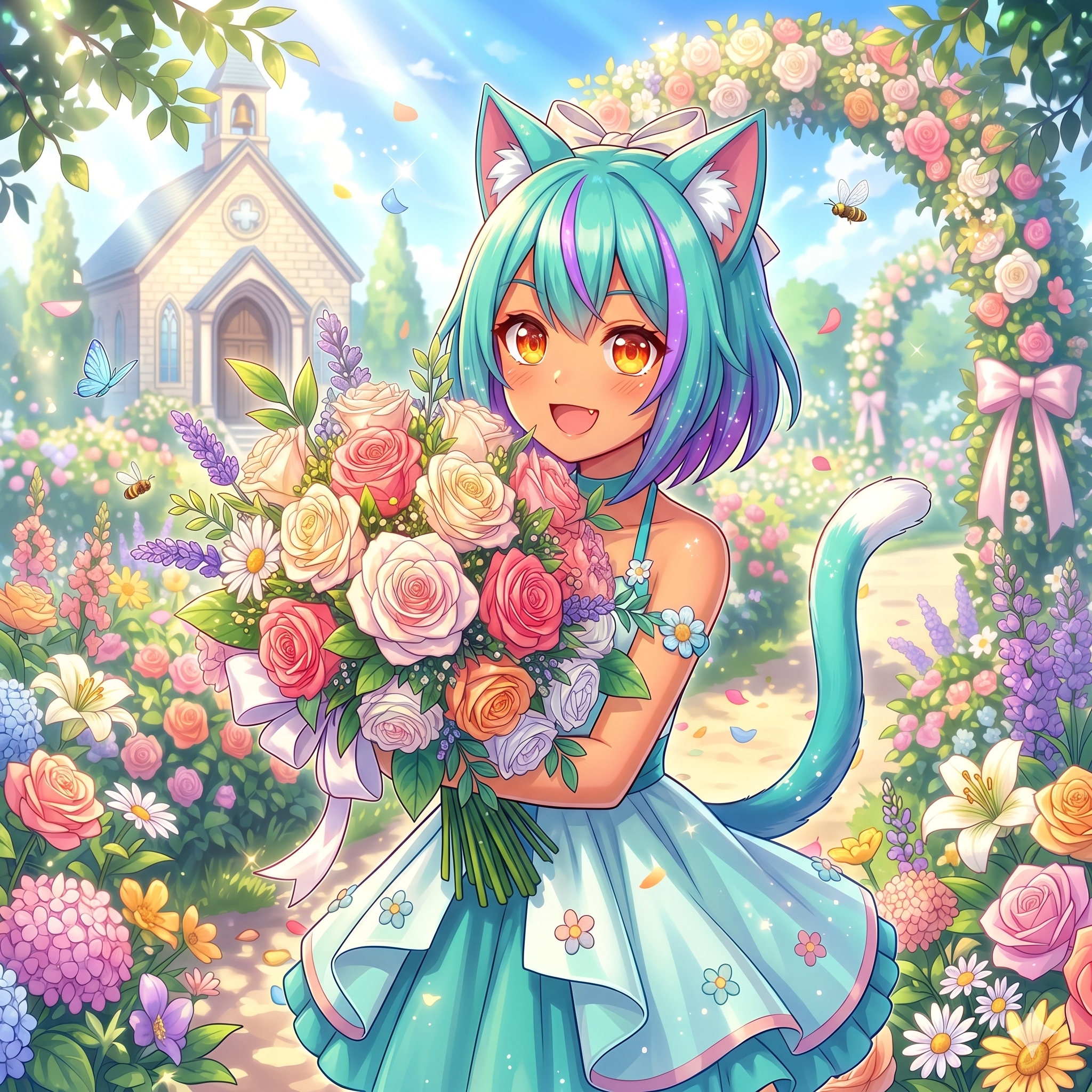 花束とミケちゃん | の人気AIイラスト・グラビア