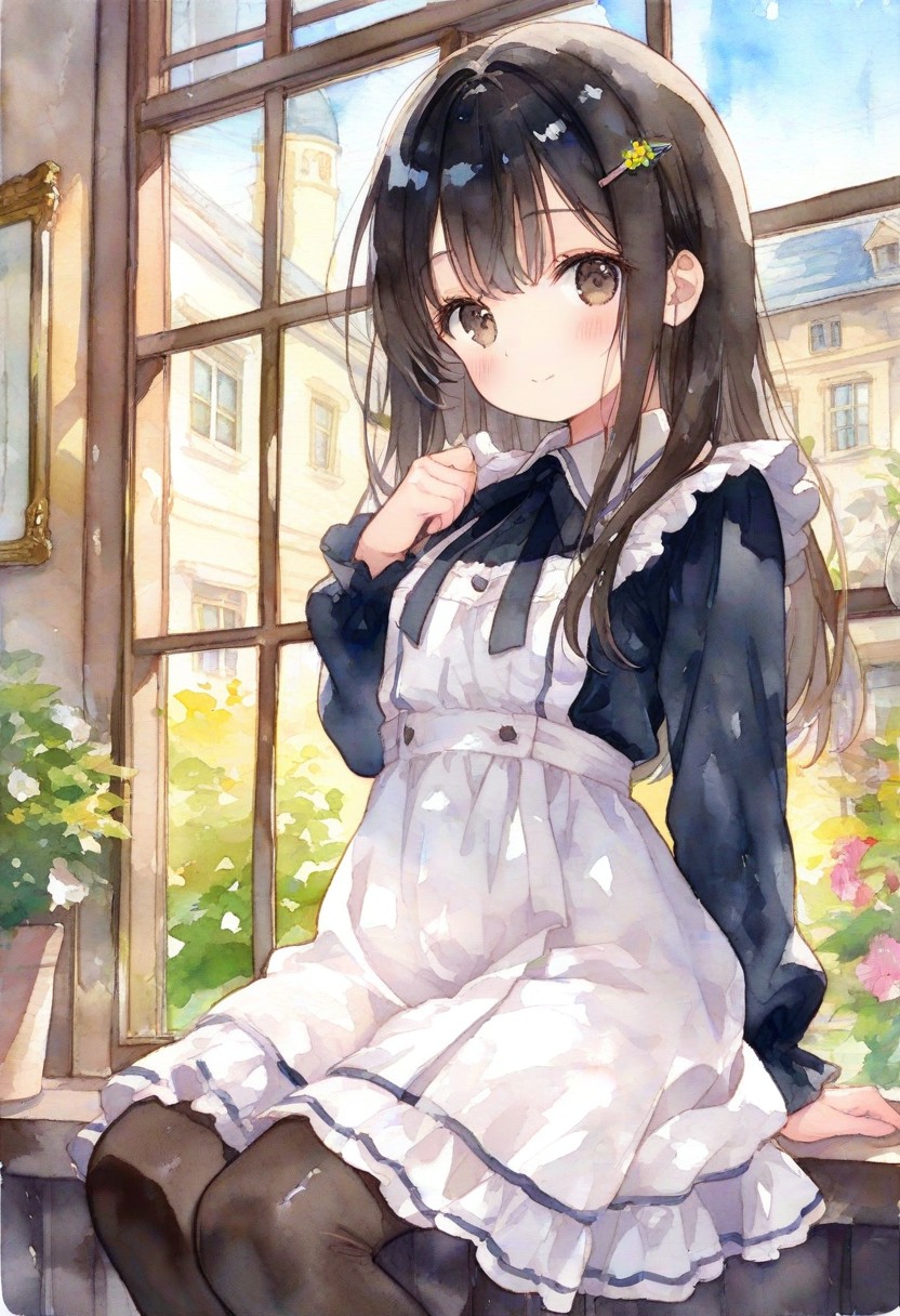 洋館の少女(水彩タッチ)(2) | の人気AIイラスト・グラビア