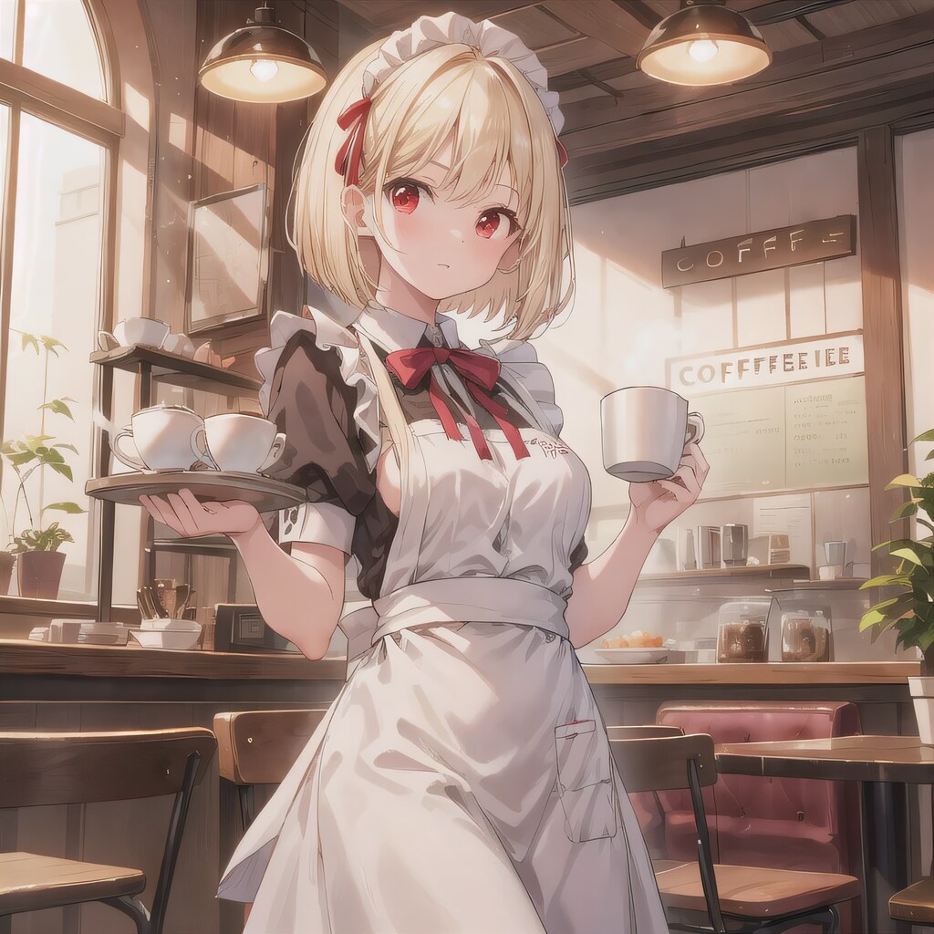 金髪ボブでカフェの少女２