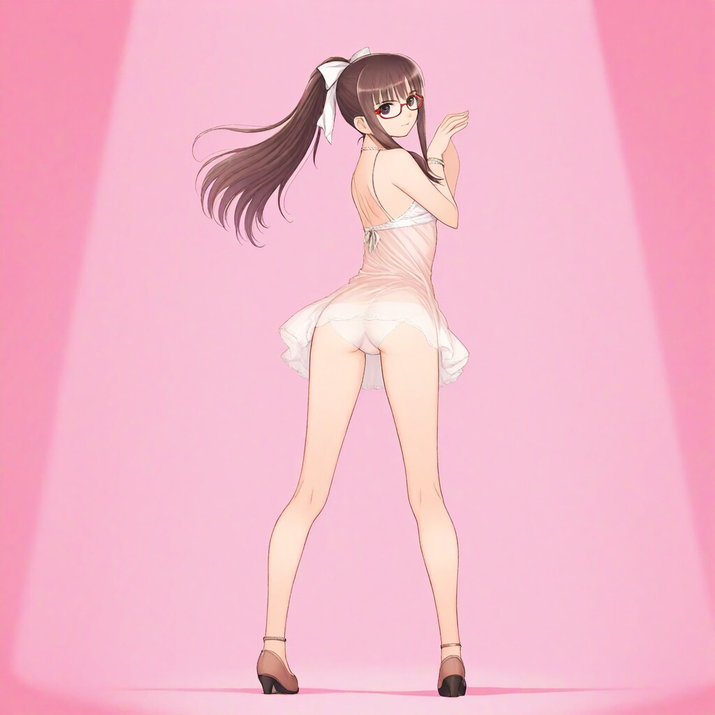 ポニテ　ピンク