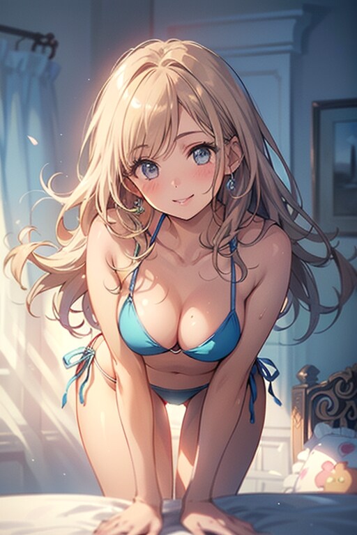 こんにちは　水色ビキニ
