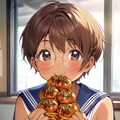 文化祭でたこ焼きを満喫中の眼鏡っ娘 3枚目
