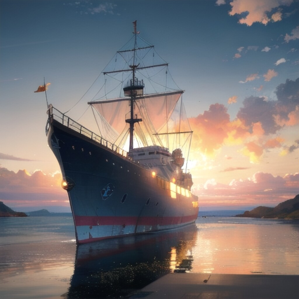 軍艦と夕暮れ
