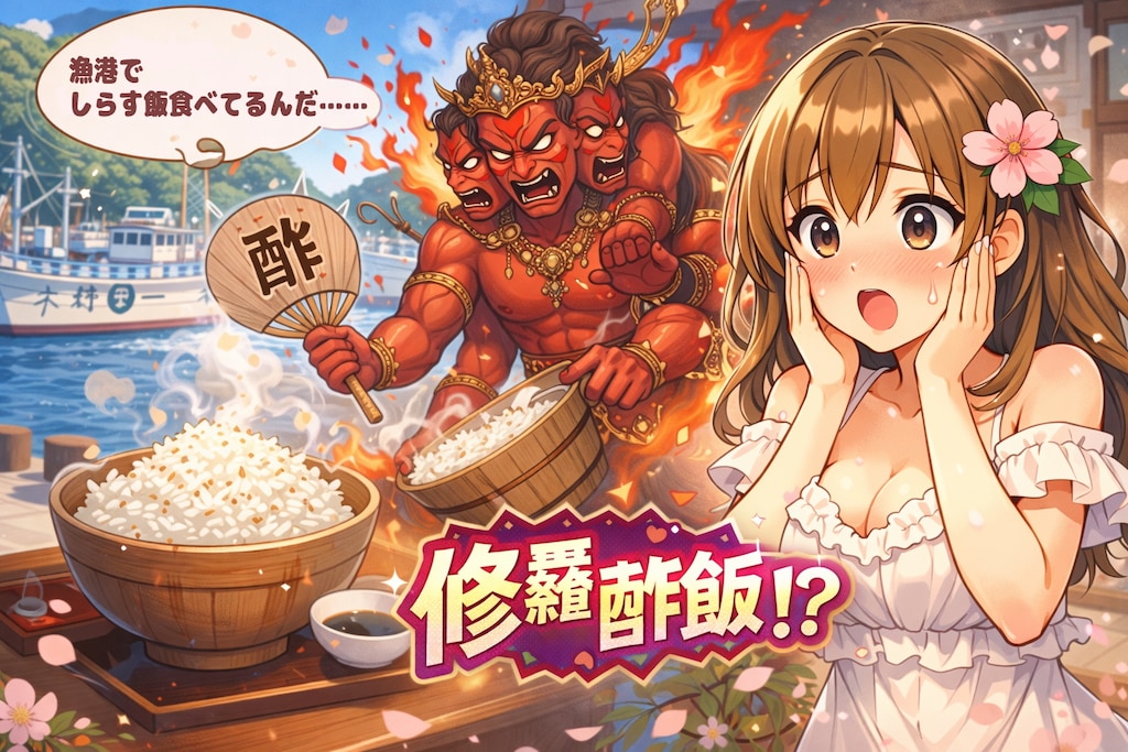 漁港で、しらす飯食べてるんだ