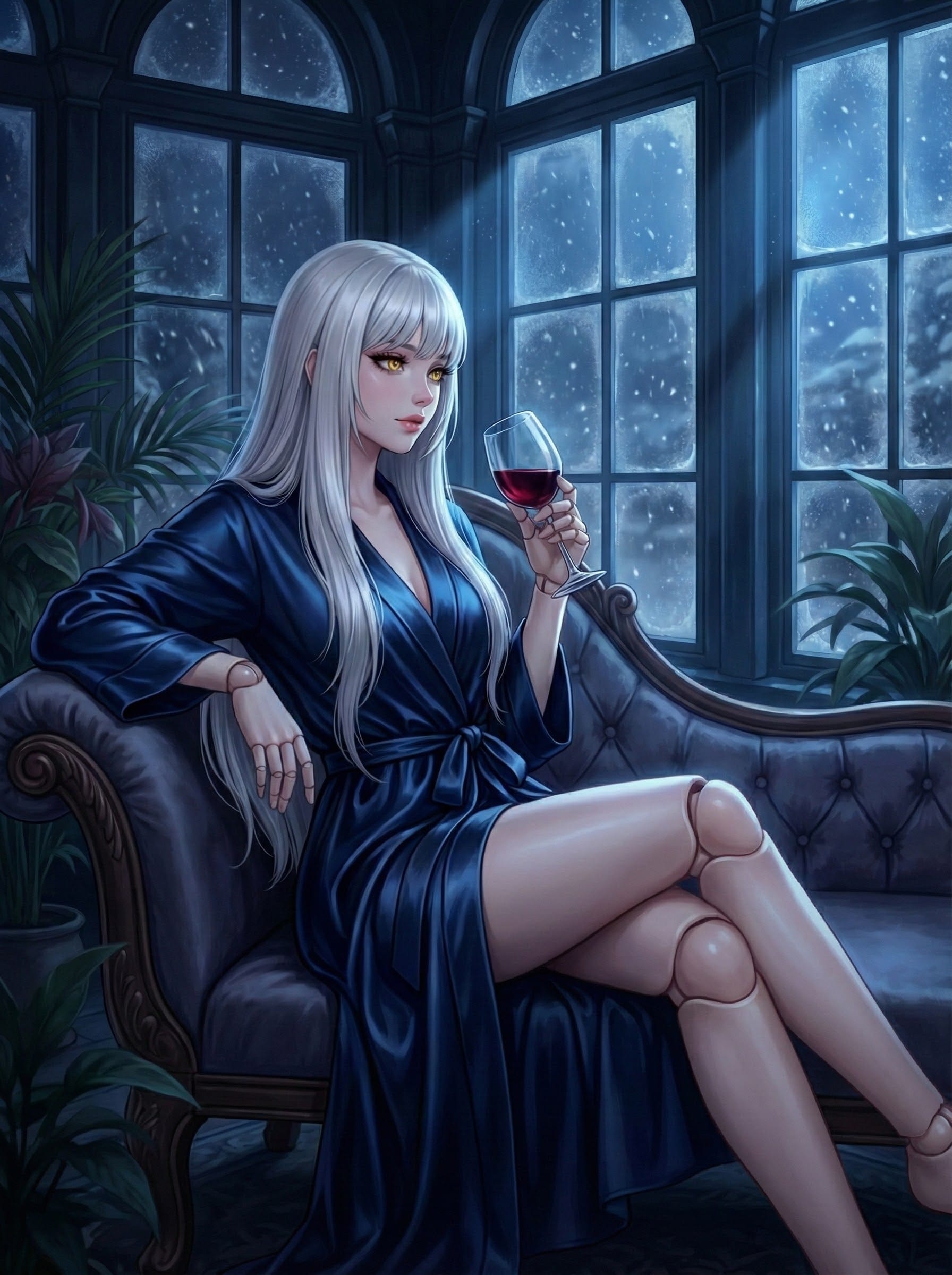 【真冬の夜想曲】蒼き晩酌と、琥珀の微睡み - Renata & Vesper | の人気AIイラスト・グラビア