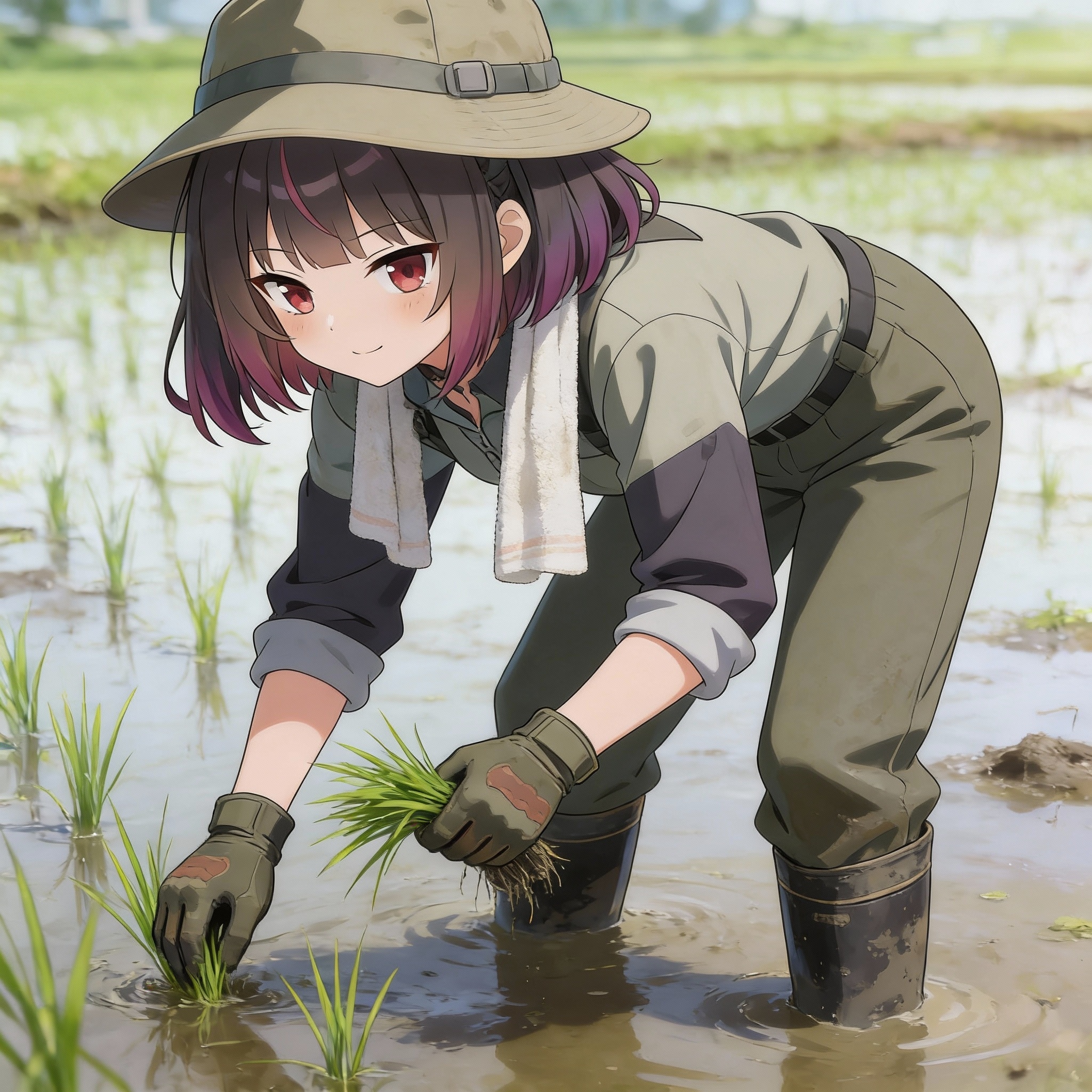 田植えをするミテルちゃん