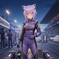 風に吹かれるライダースーツのシス 2枚目