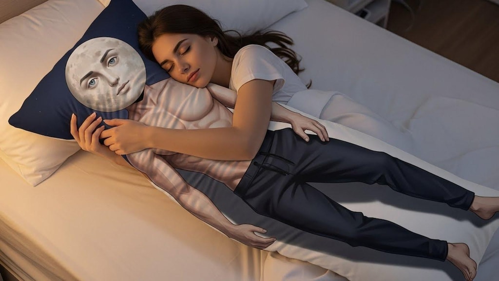 抱き枕を抱いて寝る女性