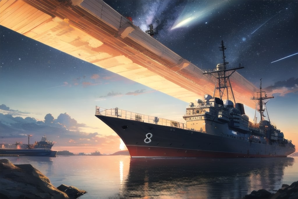 軍艦と星空