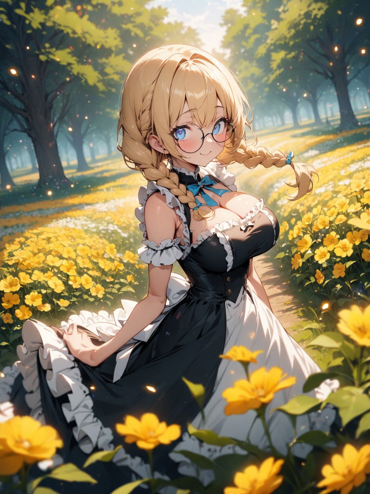 菜の花に囲まれたメイドさん